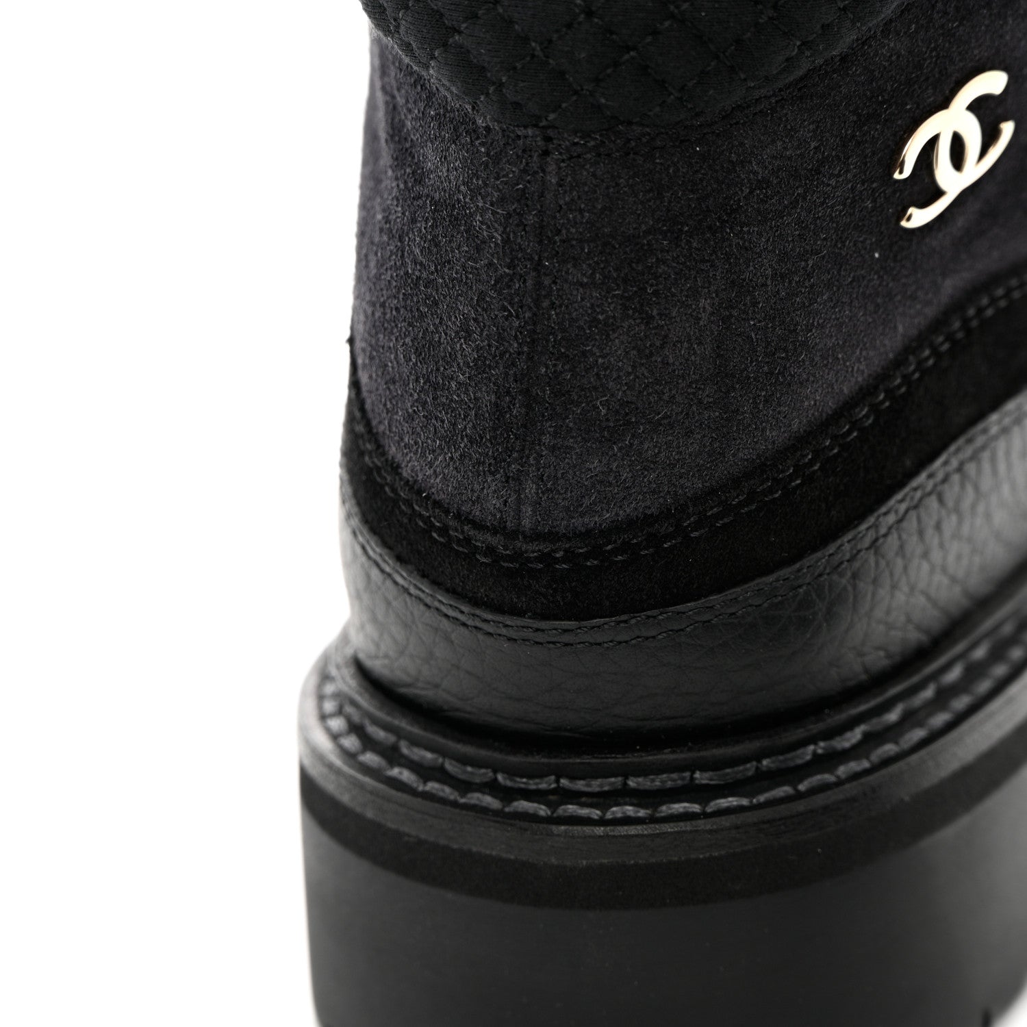 Chanel Suede Grained Calfskin CC Lace Up Boots 37 Black 9 of 11