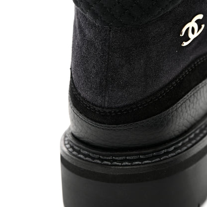 Chanel Suede Grained Calfskin CC Lace Up Boots 37 Black 9 of 11
