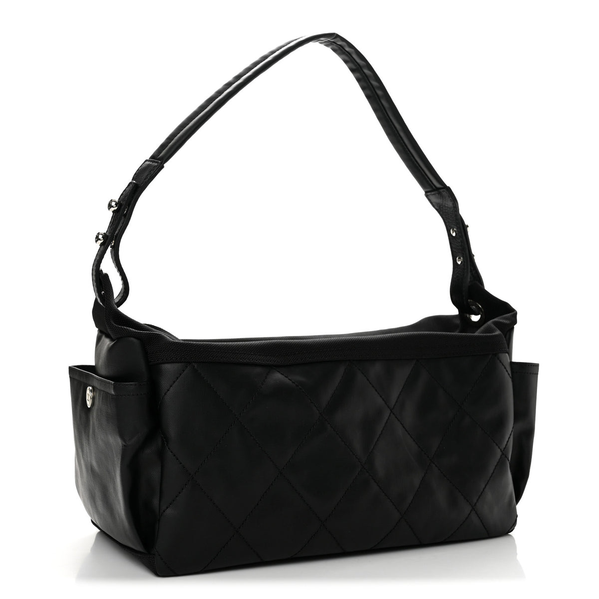 Chanel Coated Canvas Quilted Paris Biarritz Shoulder Bag Black 3 of 12