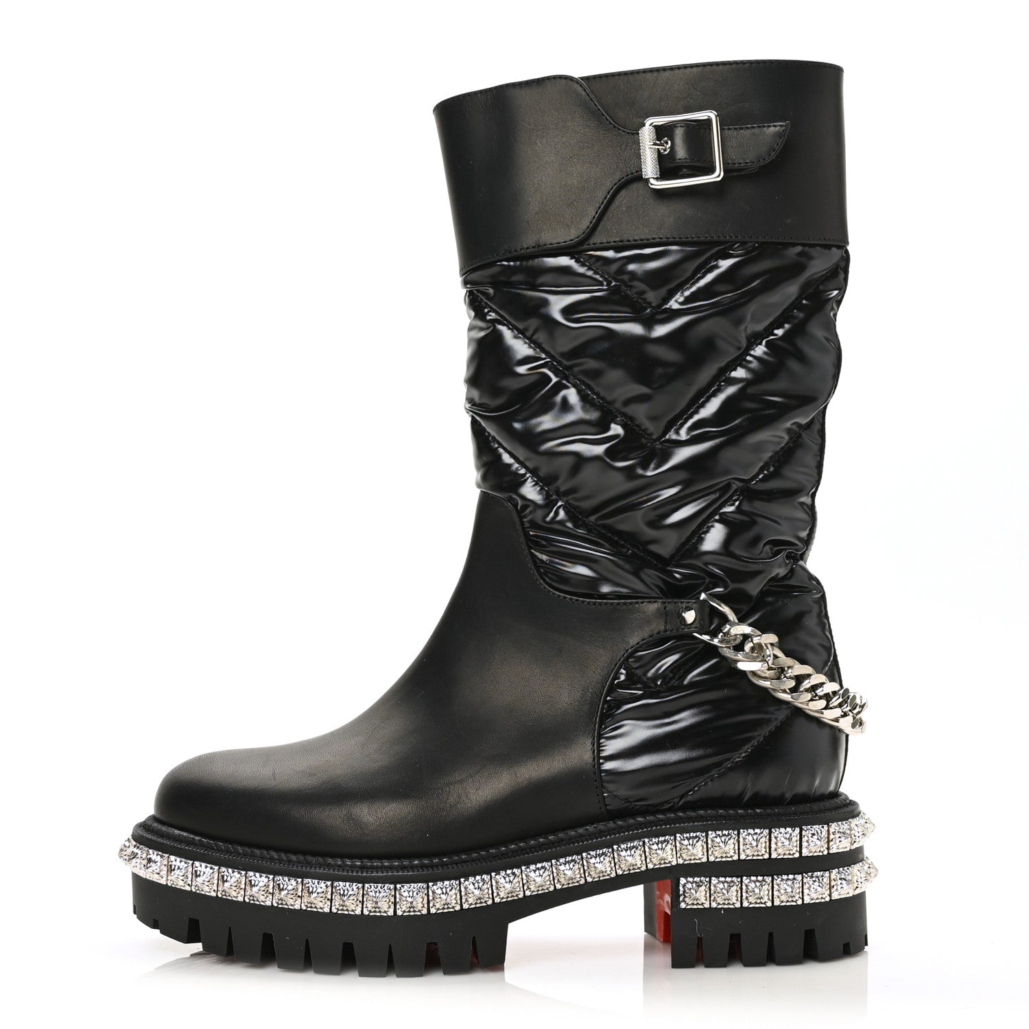 Christian Louboutin Glazed Fabric Quilted Calfskin Studded Chain Verdonna Boots 35 Black 1 of 6