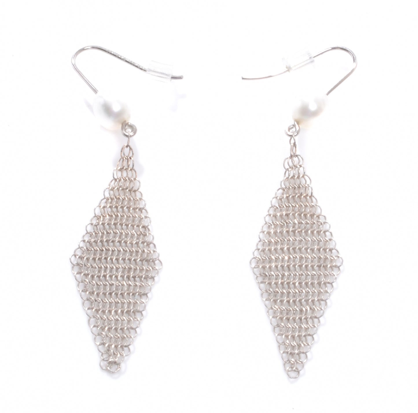 Sterling Silver Pearl Elsa Peretti Mesh Earrings