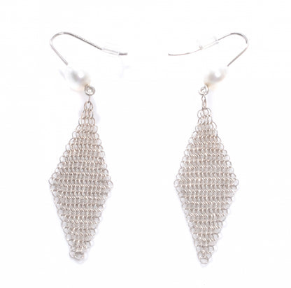 Tiffany Sterling Silver Pearl Elsa Peretti Mesh Earrings 1 of 3