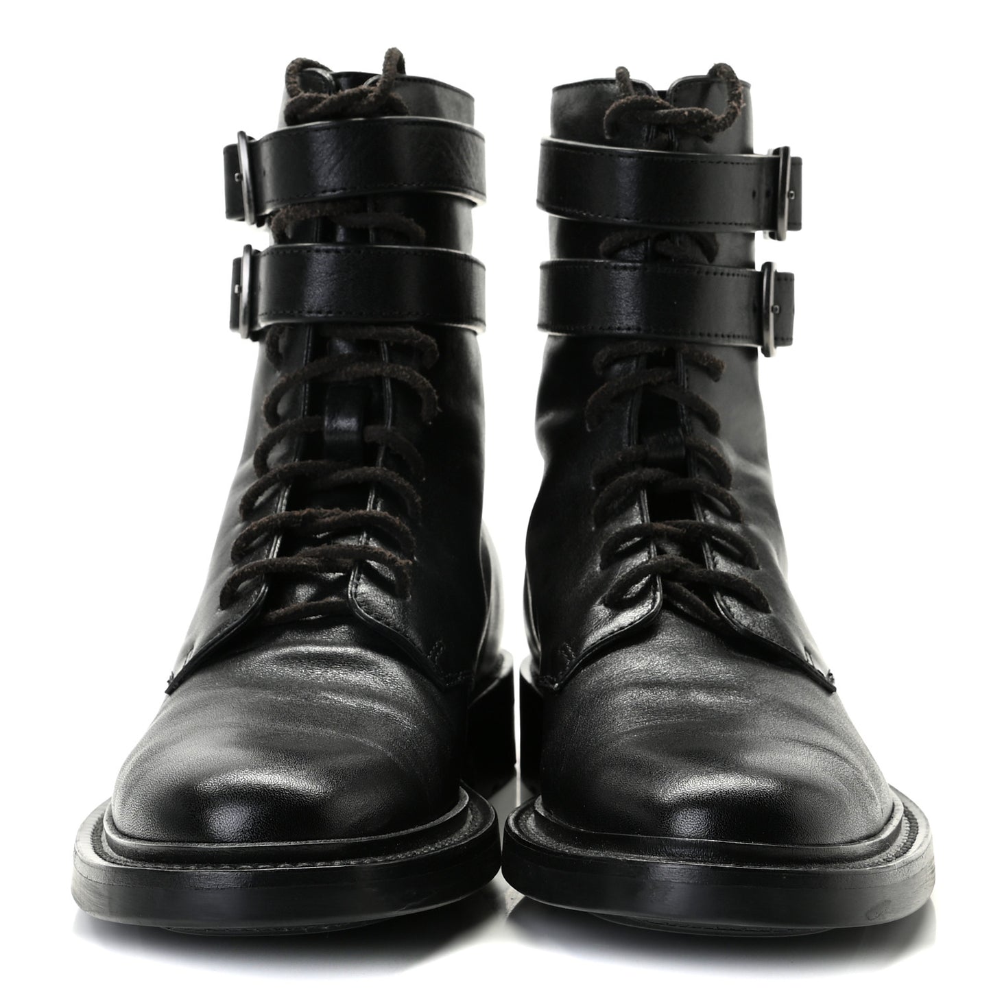 Kangaroo Calfskin Embossed Army 20 Strap Boots 36.5 Black