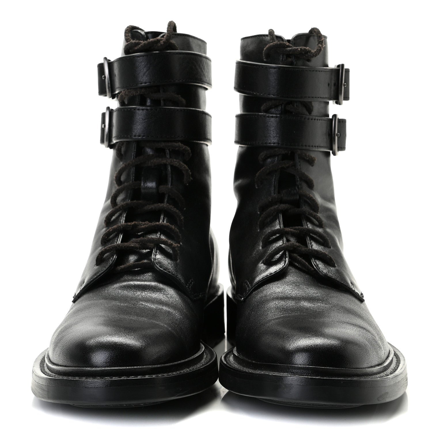 Saint Laurent Kangaroo Calfskin Embossed Army 20 Strap Boots 36.5 Black 2 of 9