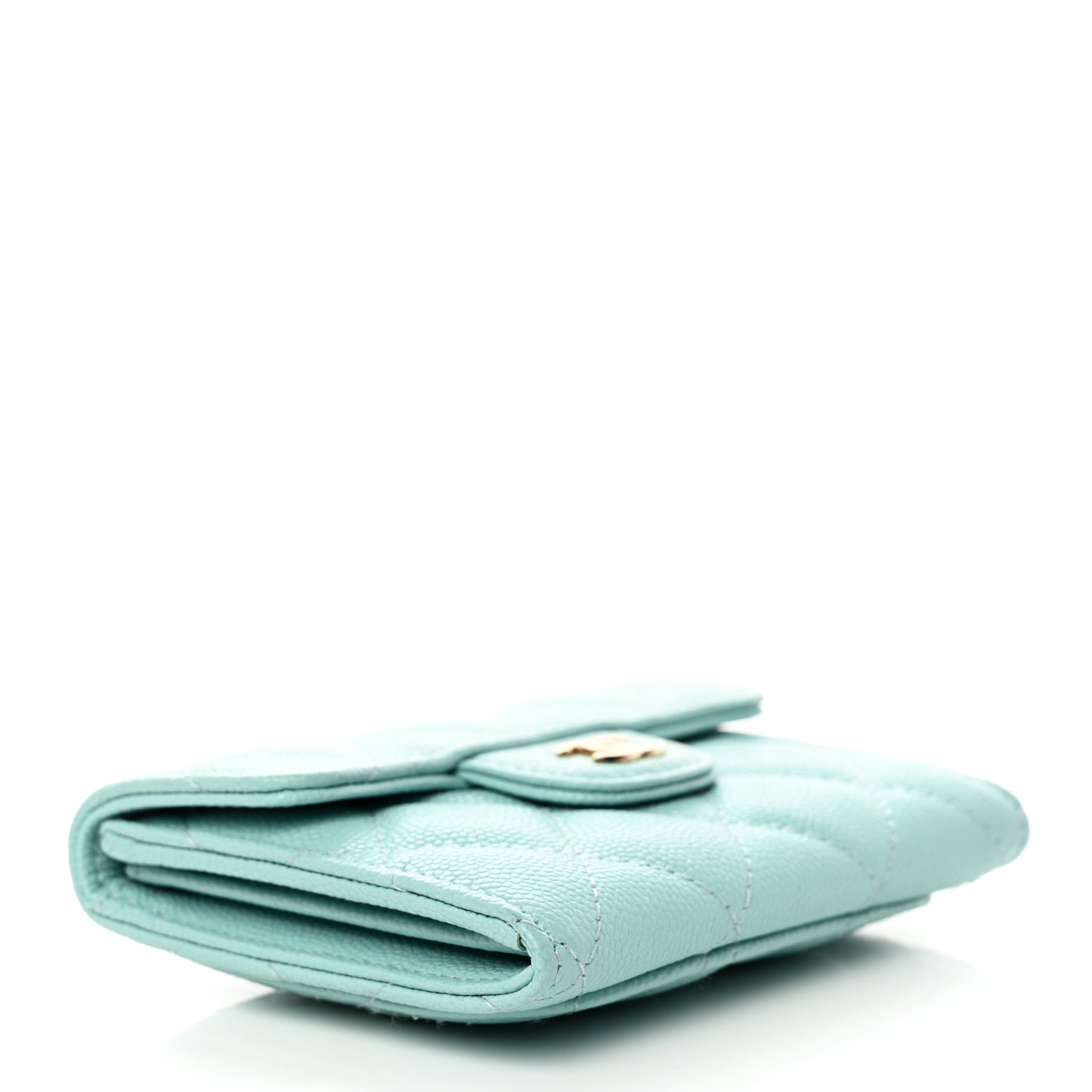 Caviar Quilted Flap Card Holder Wallet Light Blue
