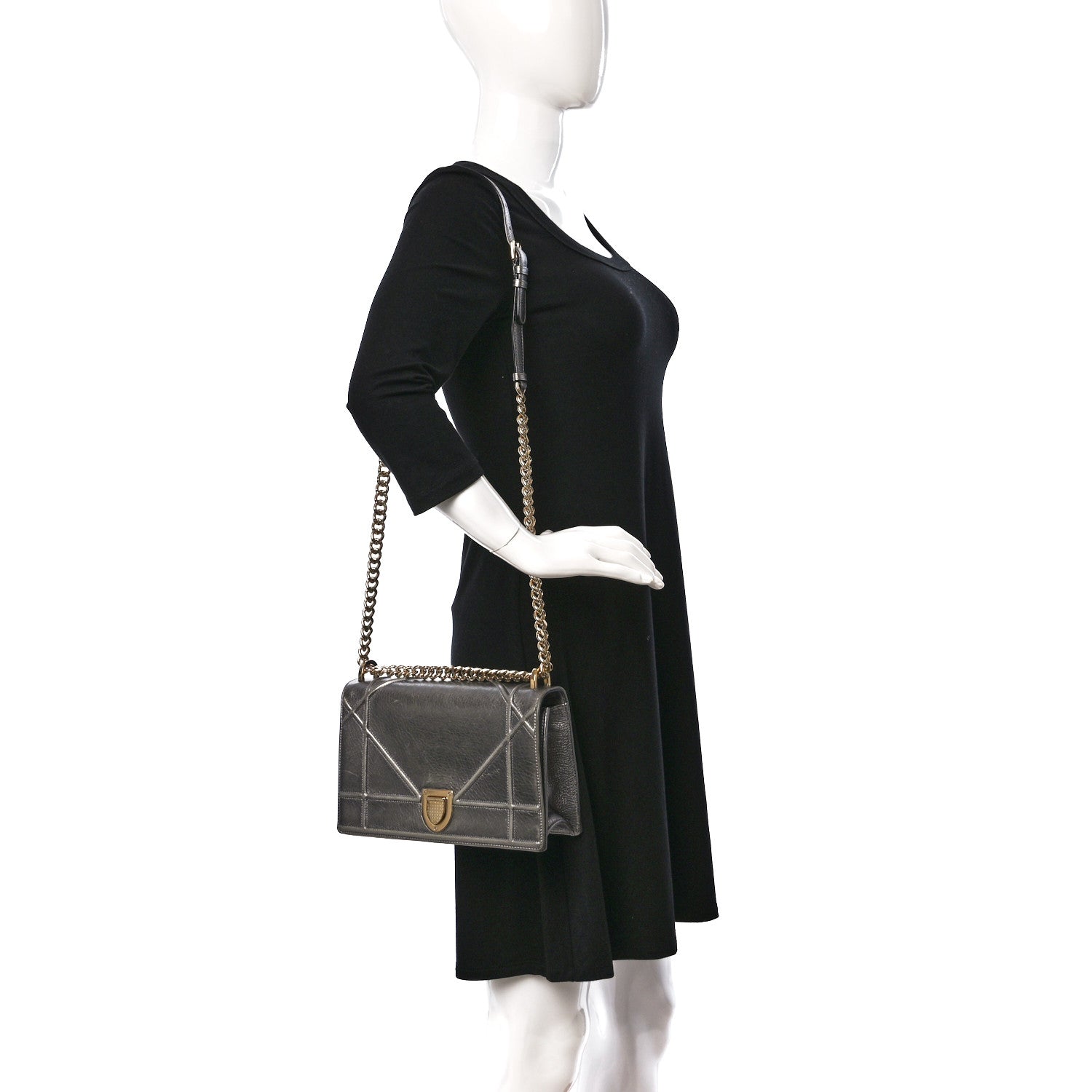 Christian Dior Metallic Grained Calfskin Medium Diorama Flap Bag Steel 2 of 15