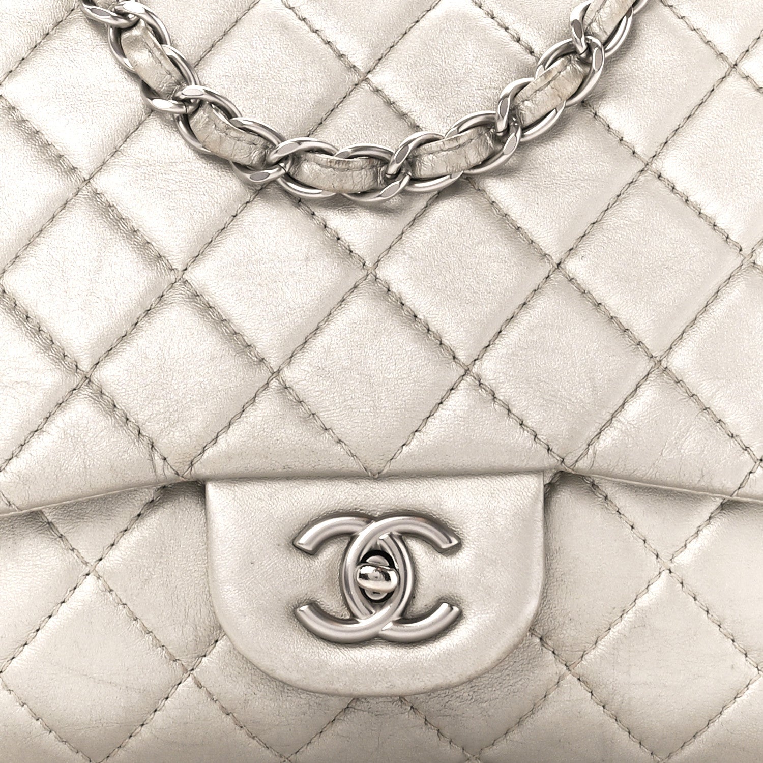 Chanel Metallic Lambskin Quilted Jumbo Single Flap Silver 9 of 11