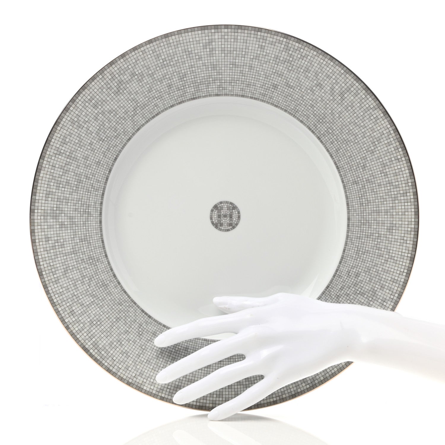 Hermes Porcelain Mosaique Au 24 Platine Presentation Plate Set of 2 2 of 6