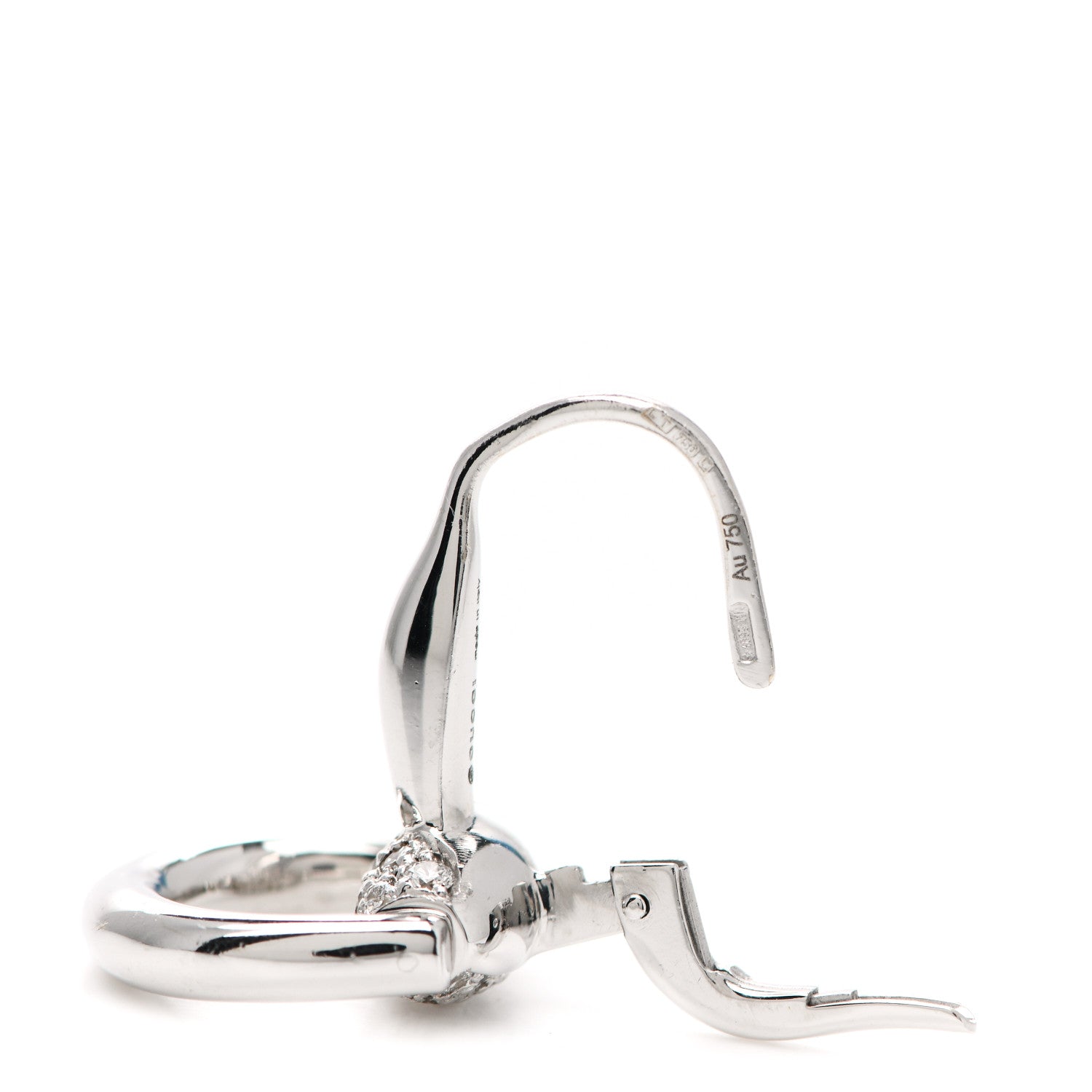 Gucci 18K White Gold Diamond Horsebit Drop Earrings 4 of 6