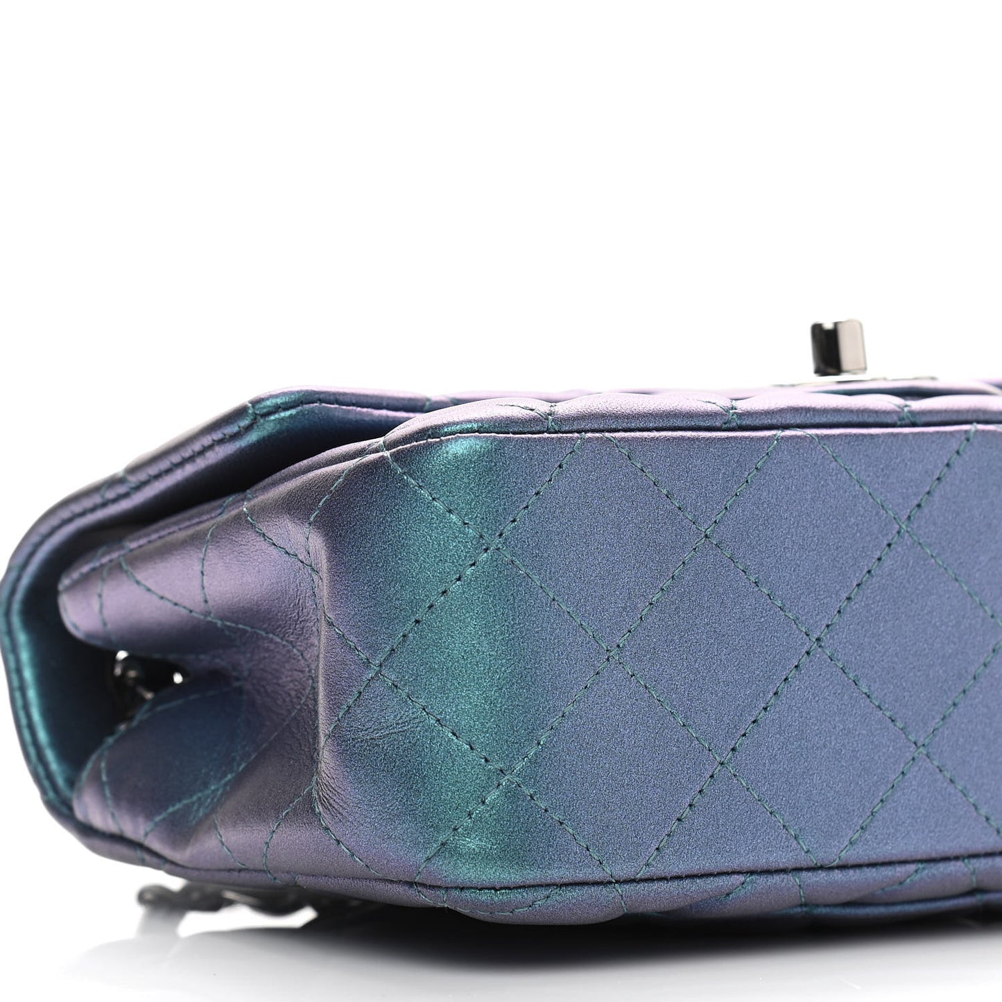 Iridescent Lambskin Quilted Mini Rectangular Flap Turquoise