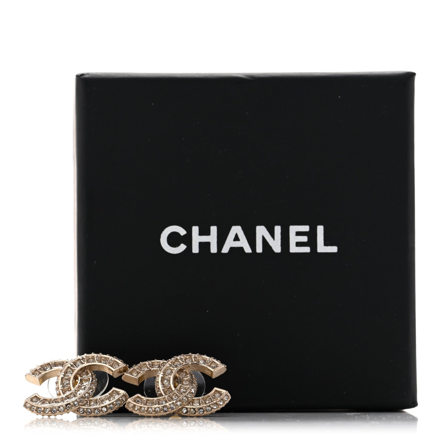 Chanel Crystal Timeless CC Earrings Light Gold 5 of 5