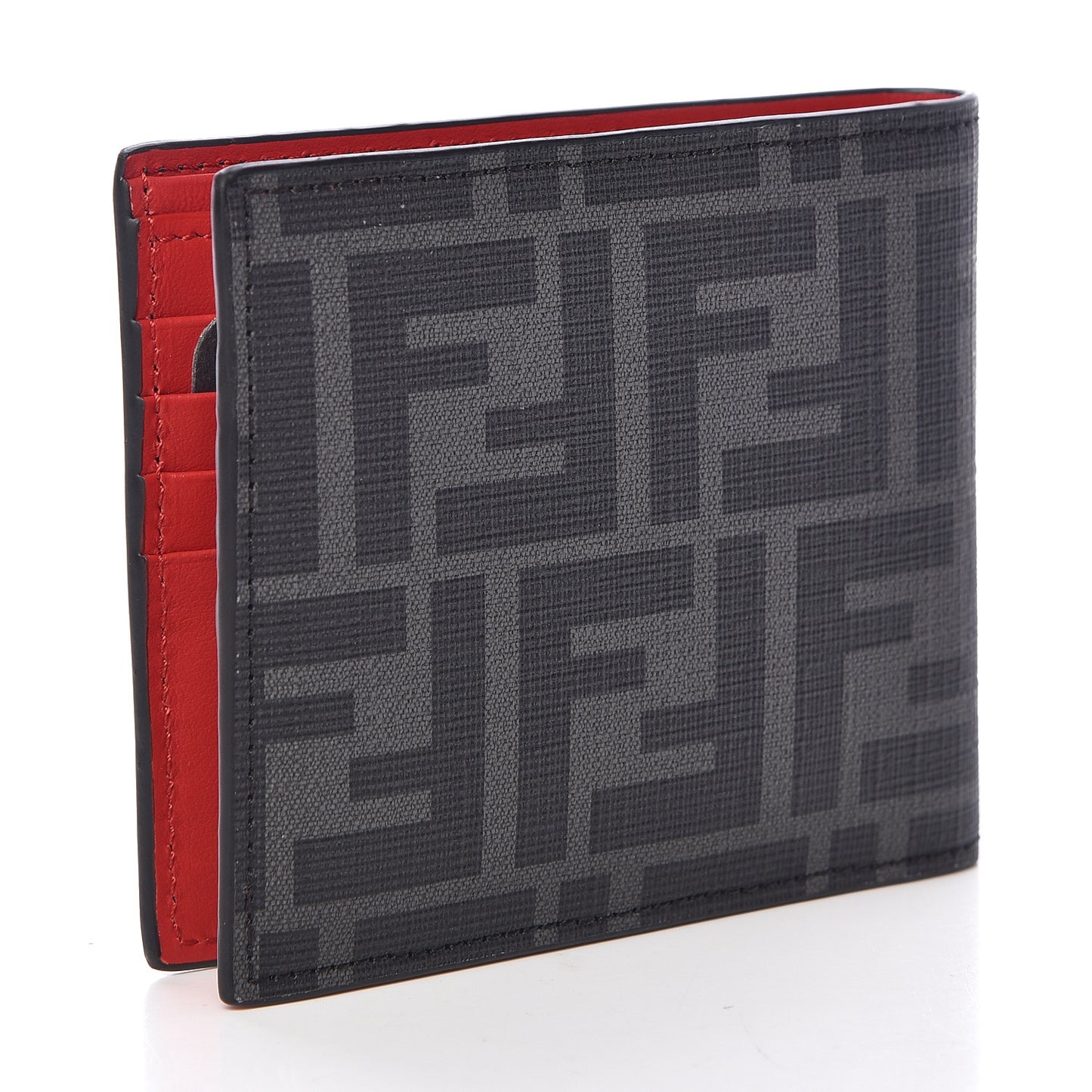 Glazed Fabric FF 1974 Roma Amor Bi-Fold Wallet Black Rosso