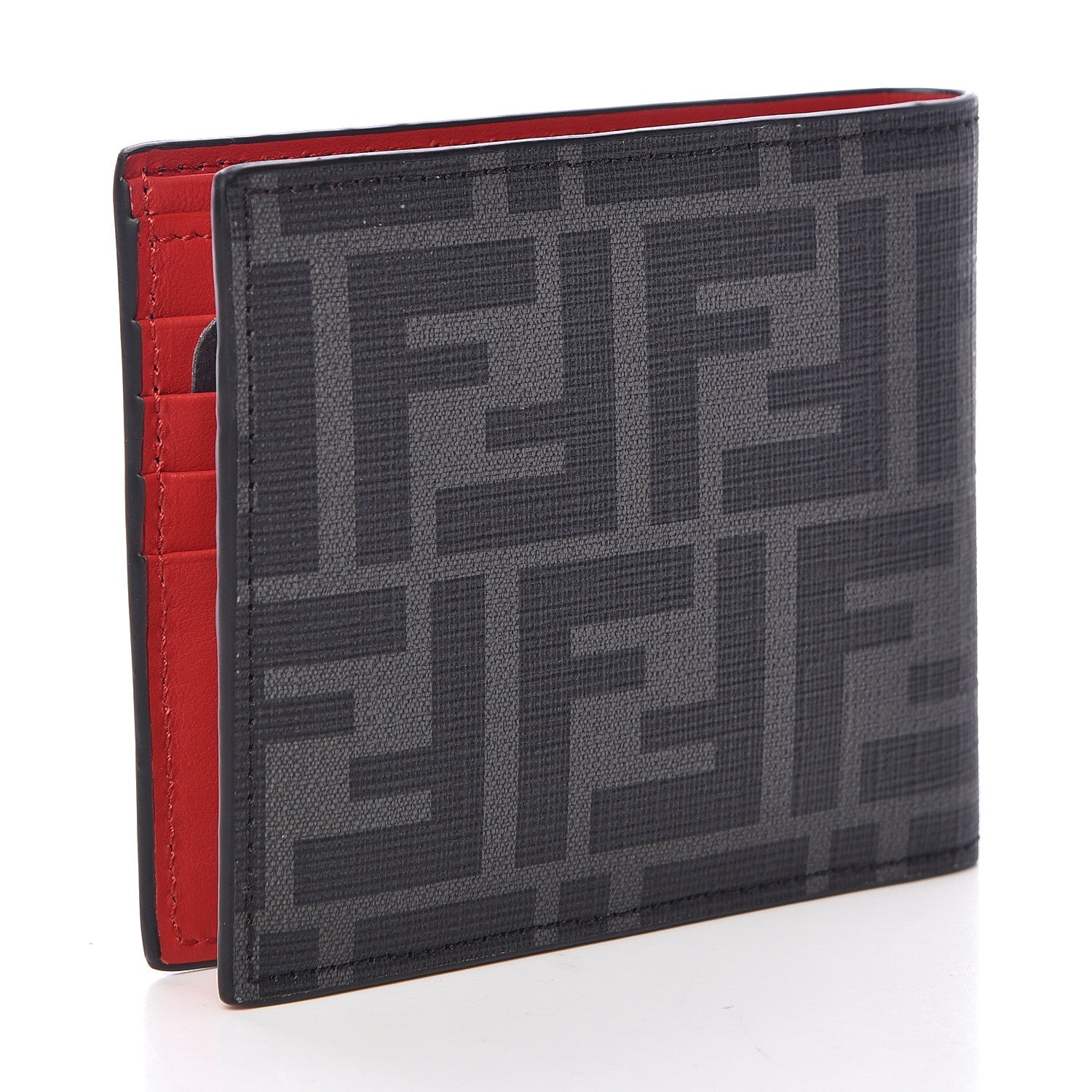 Fendi Glazed Fabric FF 1974 Roma Amor Bi-Fold Wallet Black Rosso 3 of 7