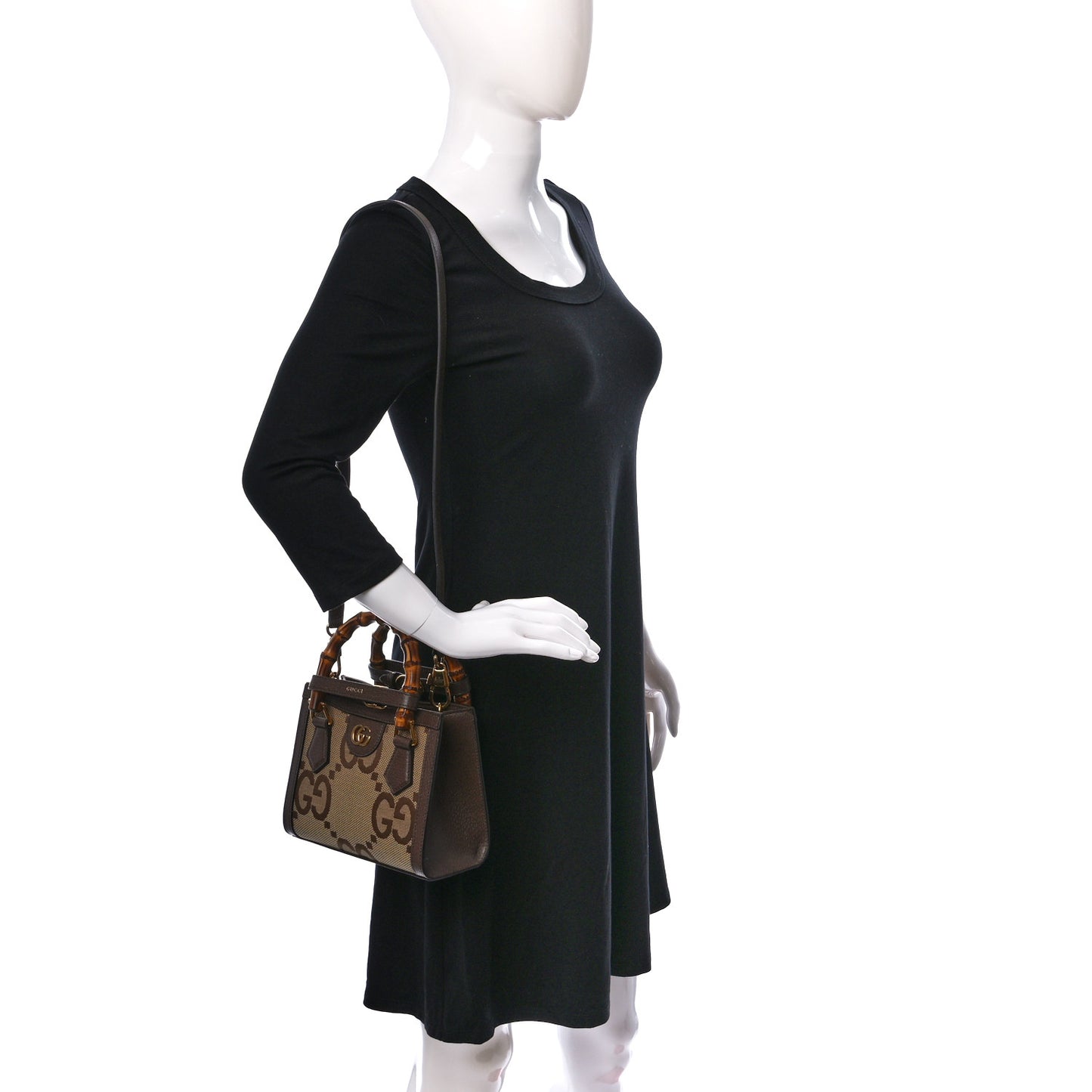 Monogram Jumbo GG Textured Dollar Calfskin Mini Diana Tote Bag Camel Ebony New Acero