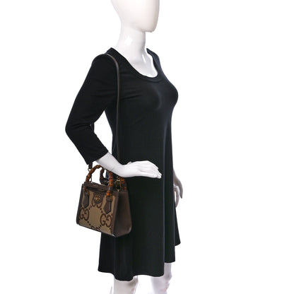 Gucci Monogram Jumbo GG Textured Dollar Calfskin Mini Diana Tote Bag Camel Ebony New Acero 3 of 10