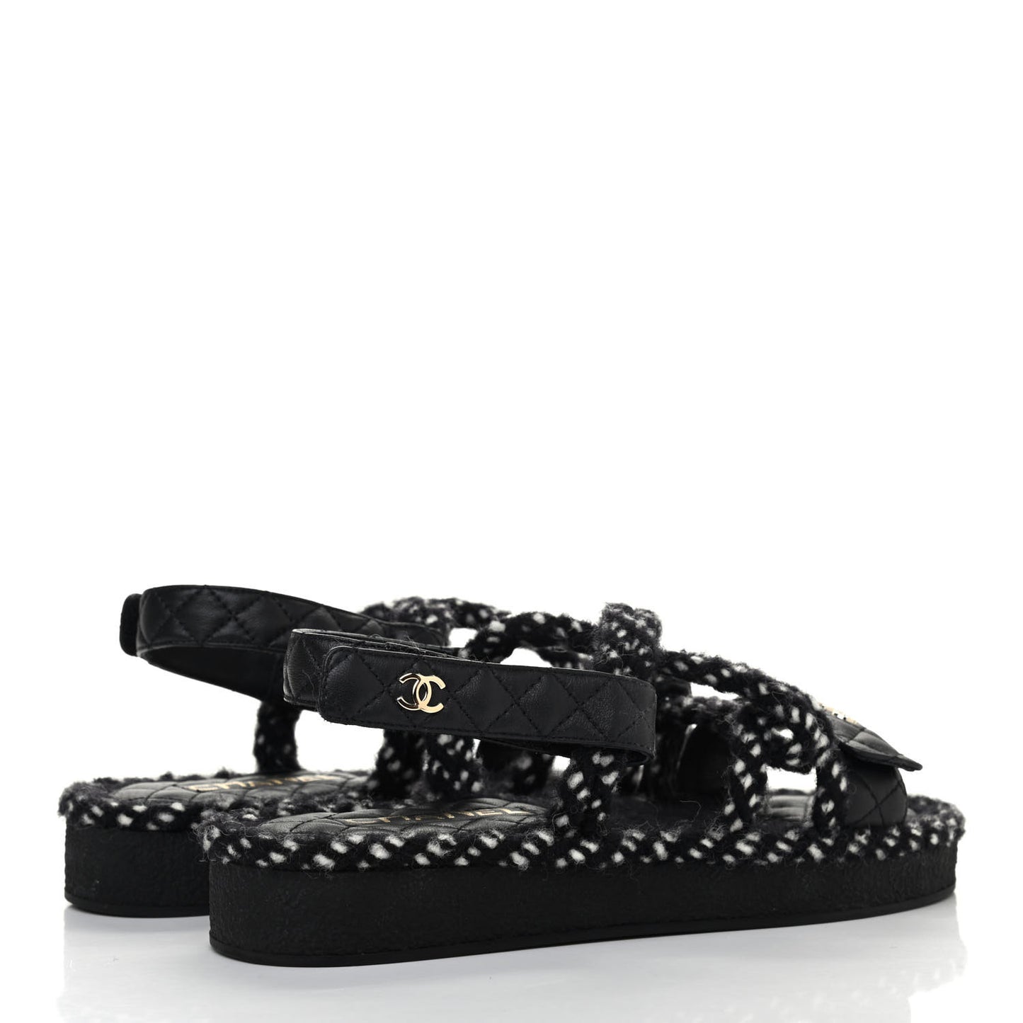 Cord Lambskin Quilted Logo Sandals 39 Black White