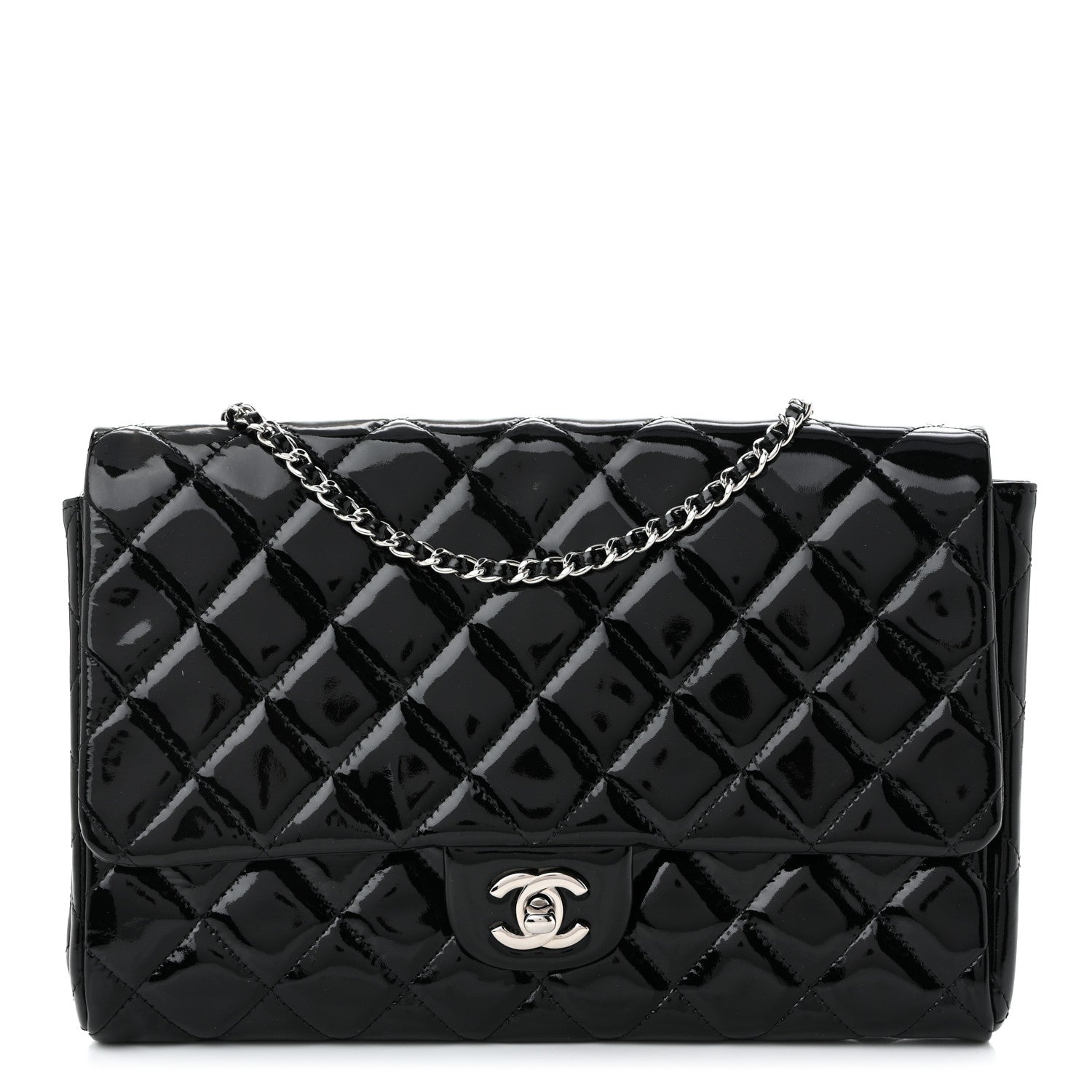 Chanel Patent Quilted Clutch with Chain Flap Black 1 of 11