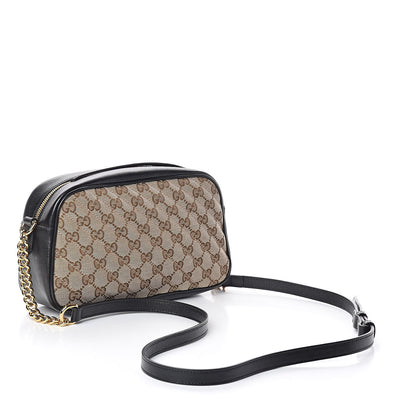 Gucci Monogram Matelasse Diagonal Small GG Marmont Chain Shoulder Bag Beige Black 3 of 9