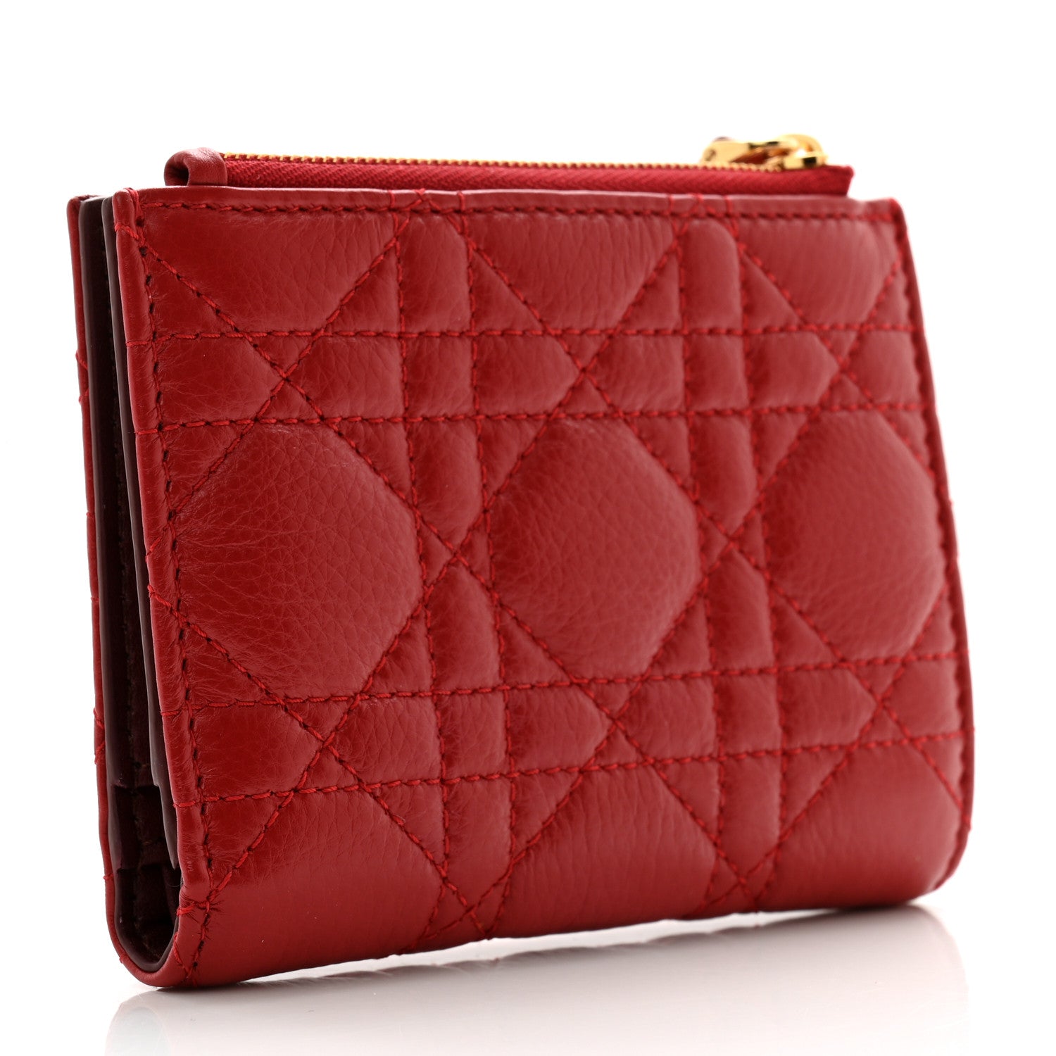 Christian Dior Grained Calfskin Supple Cannage Caro Dahlia Wallet Red 3 of 7