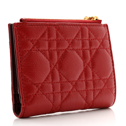 Christian Dior Grained Calfskin Supple Cannage Caro Dahlia Wallet Red 3 of 7