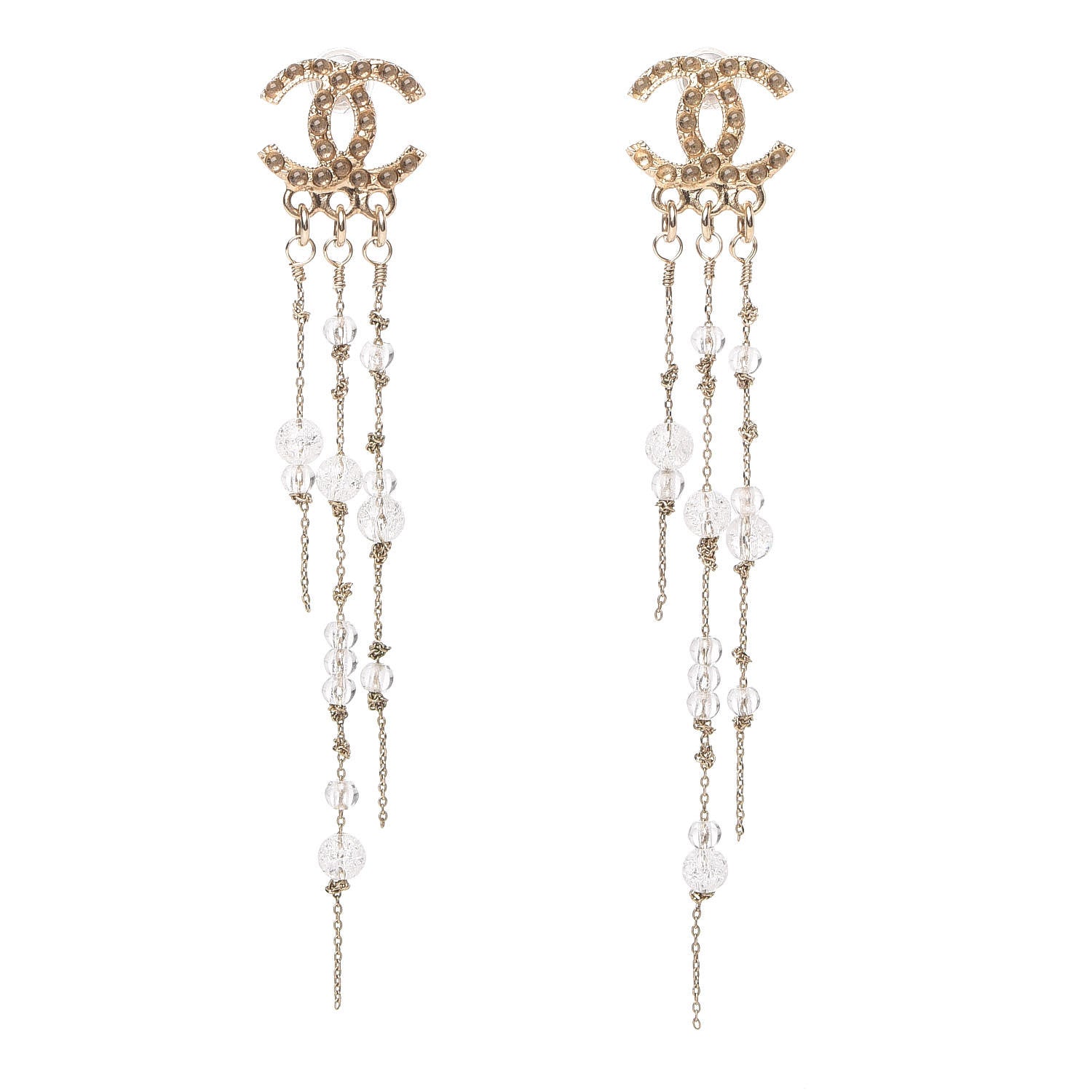 Chanel Bead CC Long Chain Drop Earrings Gold 1 of 5