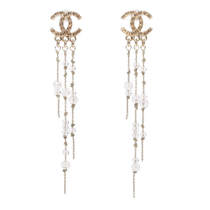 Chanel Bead CC Long Chain Drop Earrings Gold 1 of 5
