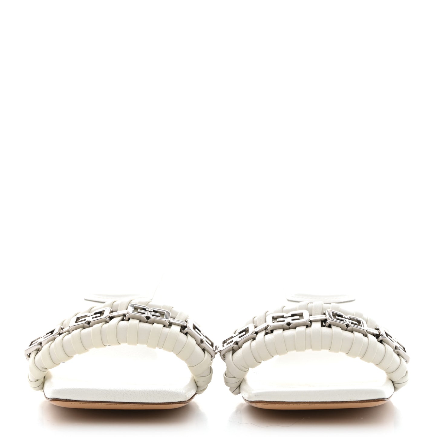 Woven Lambskin G Chain 50mm Kitten Heel Sandals 36.5 Ivory
