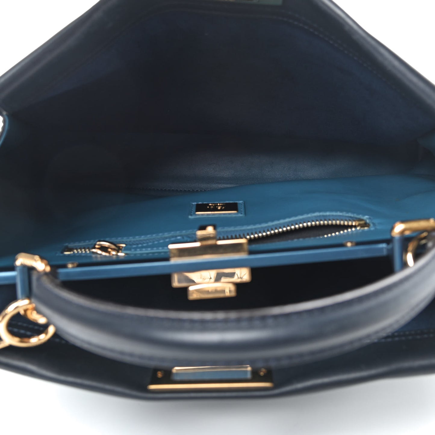 Vitello Seta Shiny Nappa Large Peekaboo Iconic Satchel Blue Notte Turchese