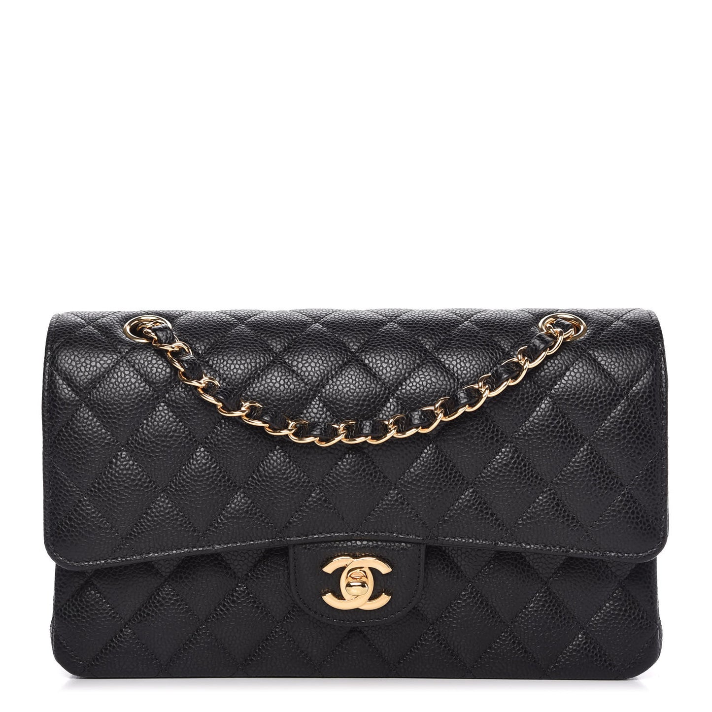 Caviar Quilted Medium Double Flap Black