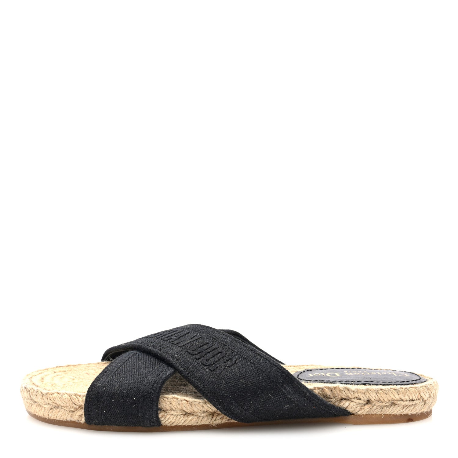 Christian Dior Canvas Embroidered Granville Espadrille Crisscross Flat Slide Sandals 38 Black 1 of 8