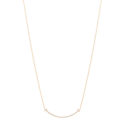 Tiffany 18K Rose Gold Diamond Small T Smile Pendant Necklace 1 of 5
