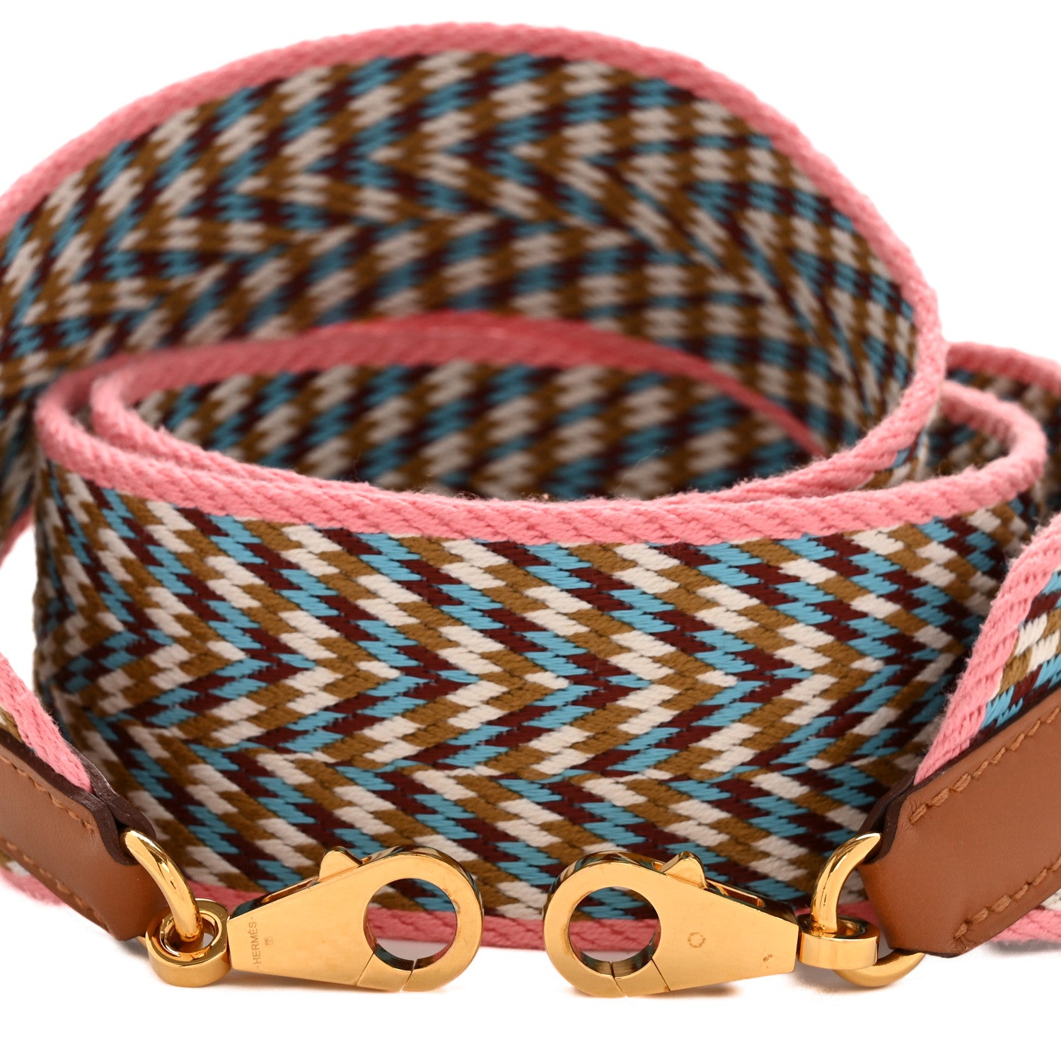 Hermes Toile Swift 50mm Sangle Cavale Shoulder Strap Rose d'Ete White Gold 3 of 6