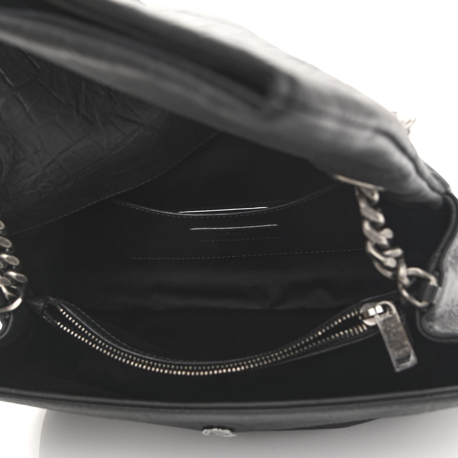 Saint Laurent Calfskin Crocodile Embossed Medium West Hollywood Monogram Fold-Over Grey 5 of 11