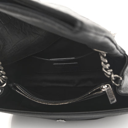 Saint Laurent Calfskin Crocodile Embossed Medium West Hollywood Monogram Fold-Over Grey 5 of 11