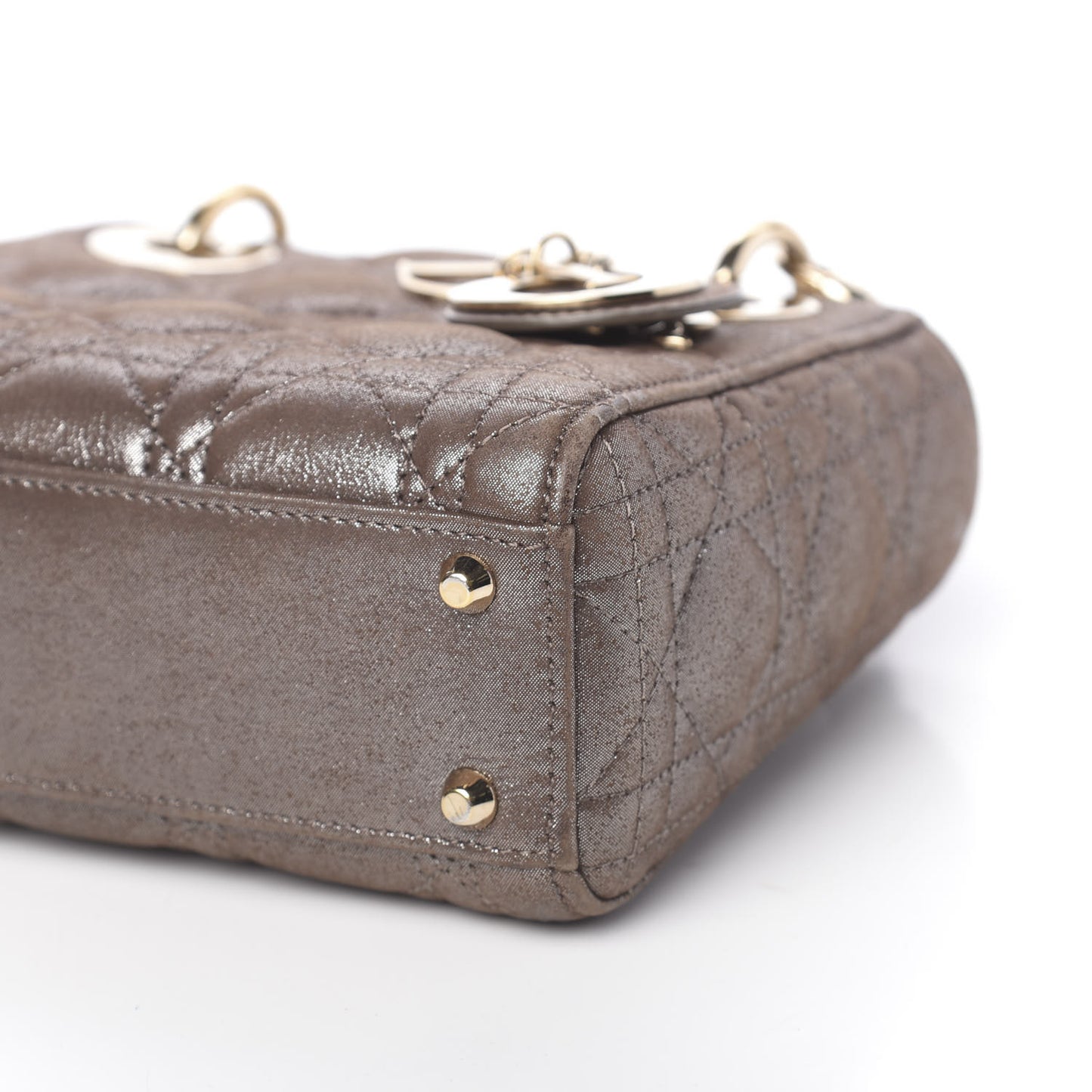 Metallic Calfskin Cannage Mini Lady Dior Brown