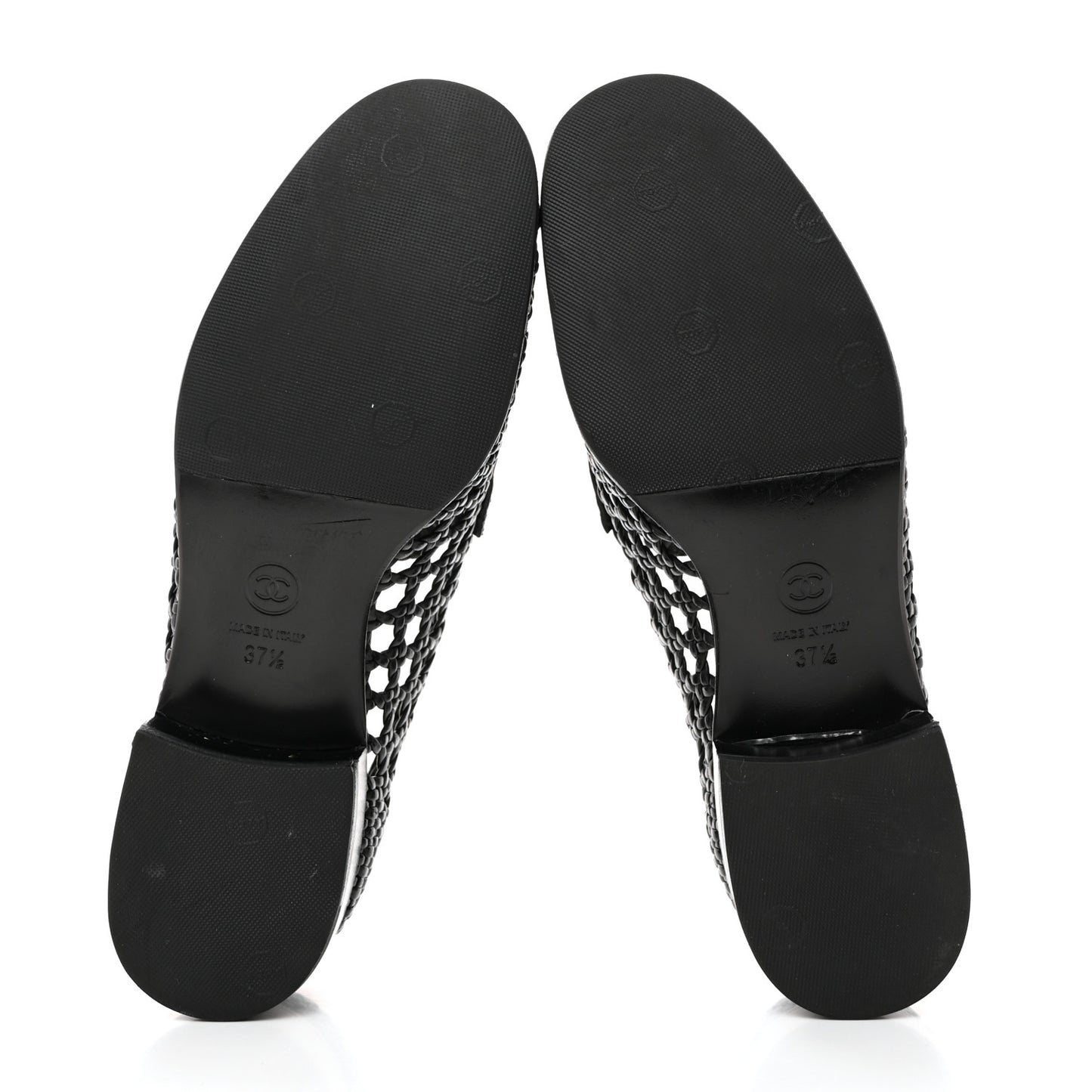 Shiny Braided Goatskin Loafers 37.5 Black