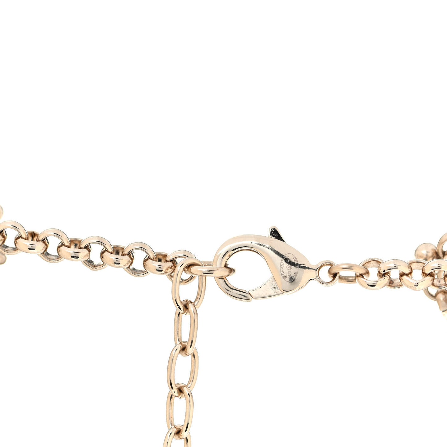 Pearl Crystal CC Charms Drop Necklace Light Gold