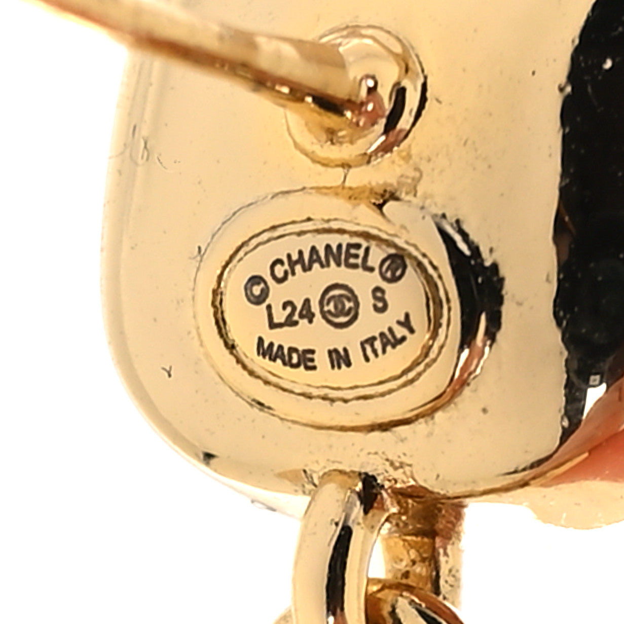 Chanel Crystal Printed CC Drop Earrings Gold Pink 4 of 5