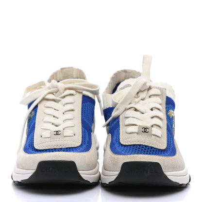 Chanel Fabric Suede Calfskin Stretch CC Sneakers 36 White Blue 3 of 9
