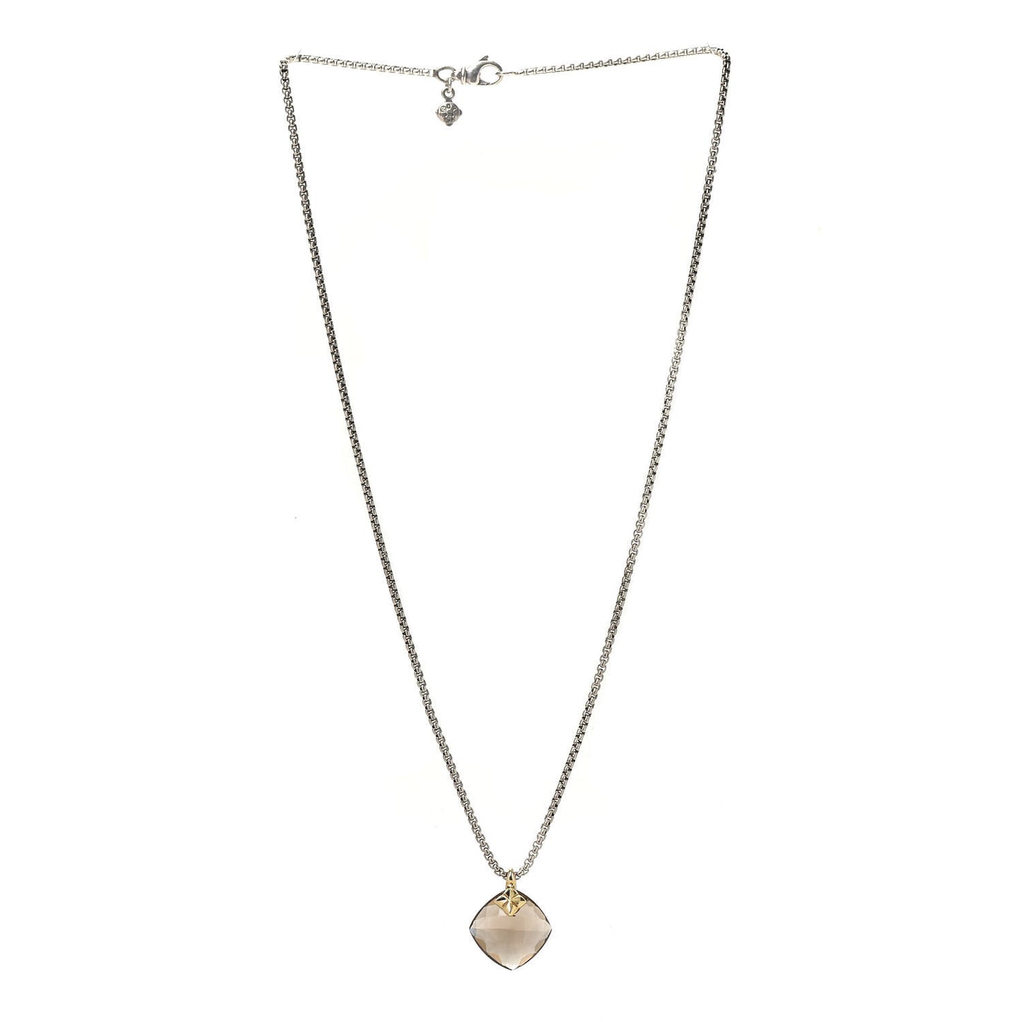 Sterling Silver 18K Yellow Gold Smoky Quartz Cushion Capri Pendant Necklace