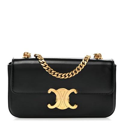 Celine Shiny Calfskin Triomphe Chain Shoulder Bag Black 1 of 9