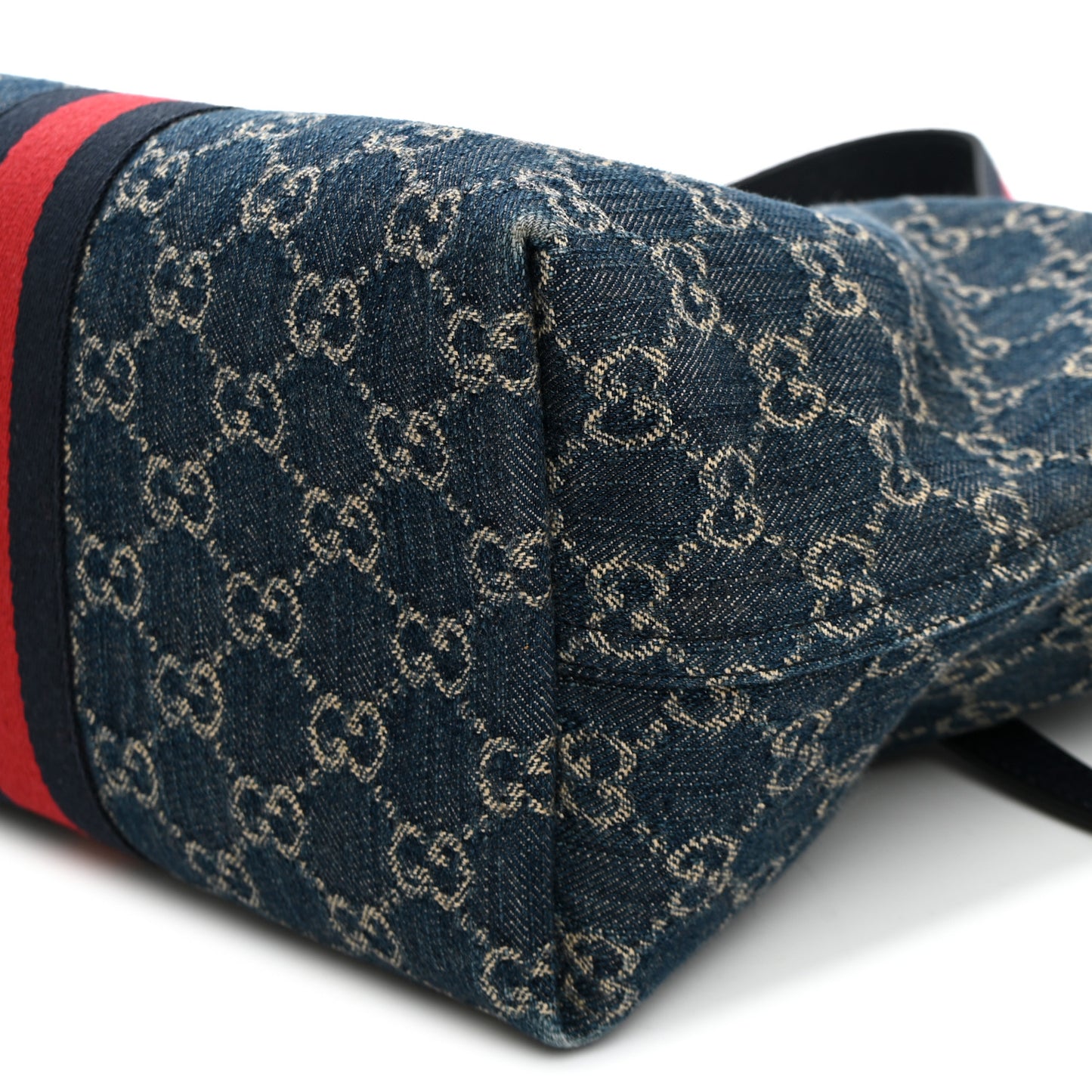 Denim GG Monogram Web Small Giglio Tote Blue White