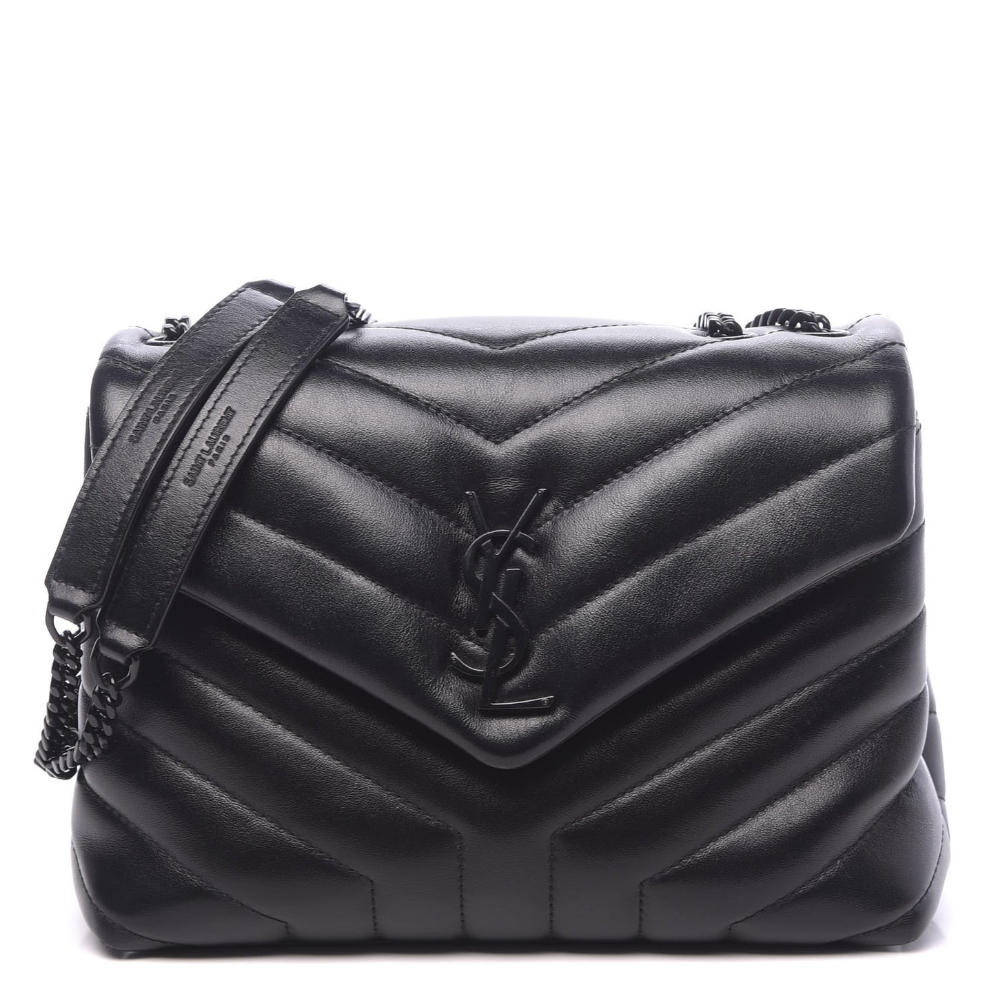 Calfskin Y Quilted Monogram Small Loulou Chain Satchel Black