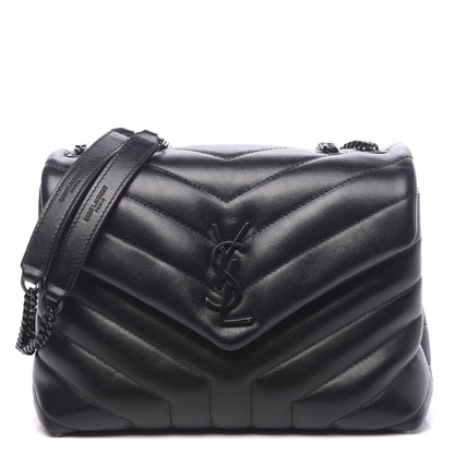 Saint Laurent Calfskin Y Quilted Monogram Small Loulou Chain Satchel Black 1 of 9