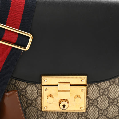 Gucci GG Supreme Monogram Web Medium Padlock Messenger Shoulder Bag Black 9 of 13