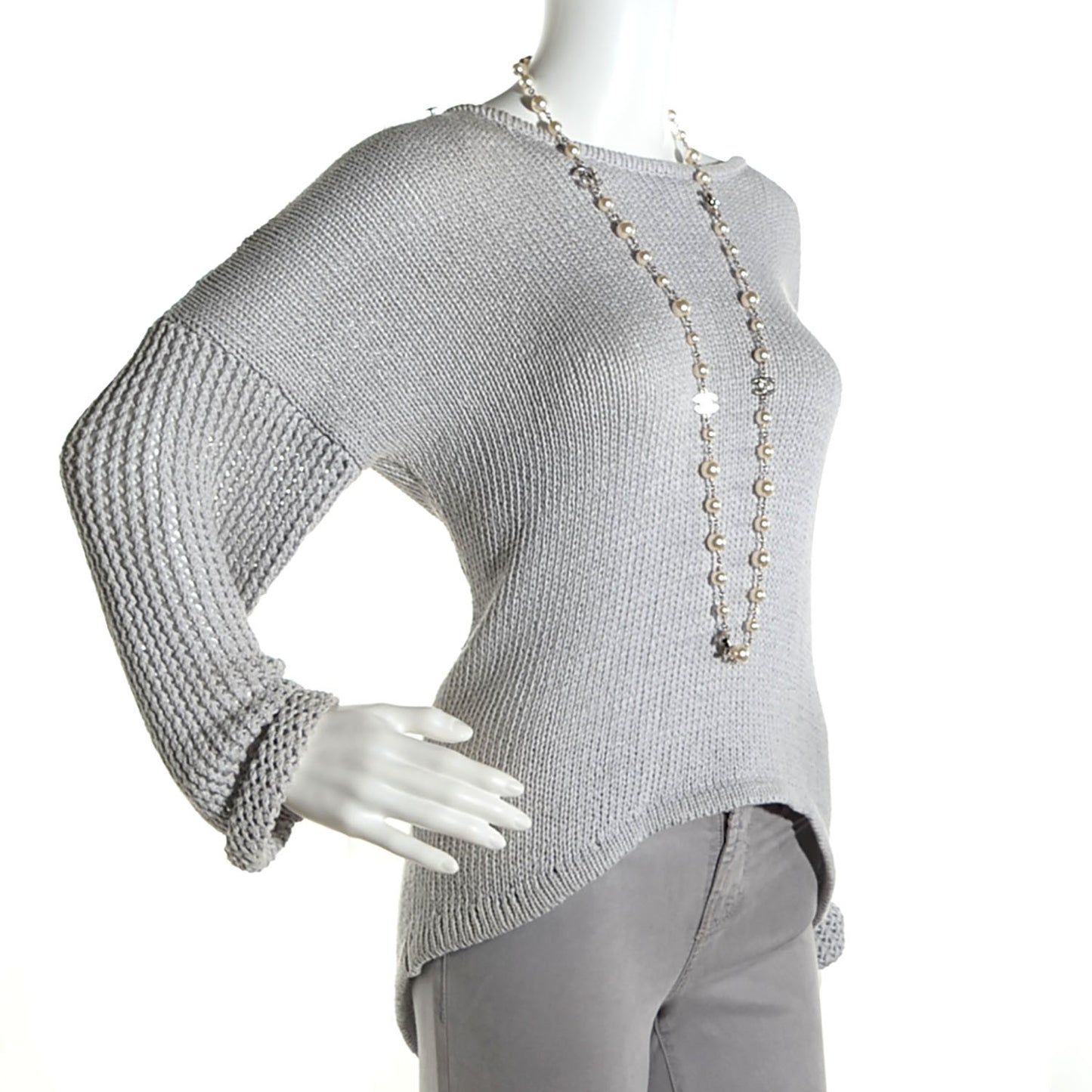 Crystal Pearl CC Long Necklace Silver