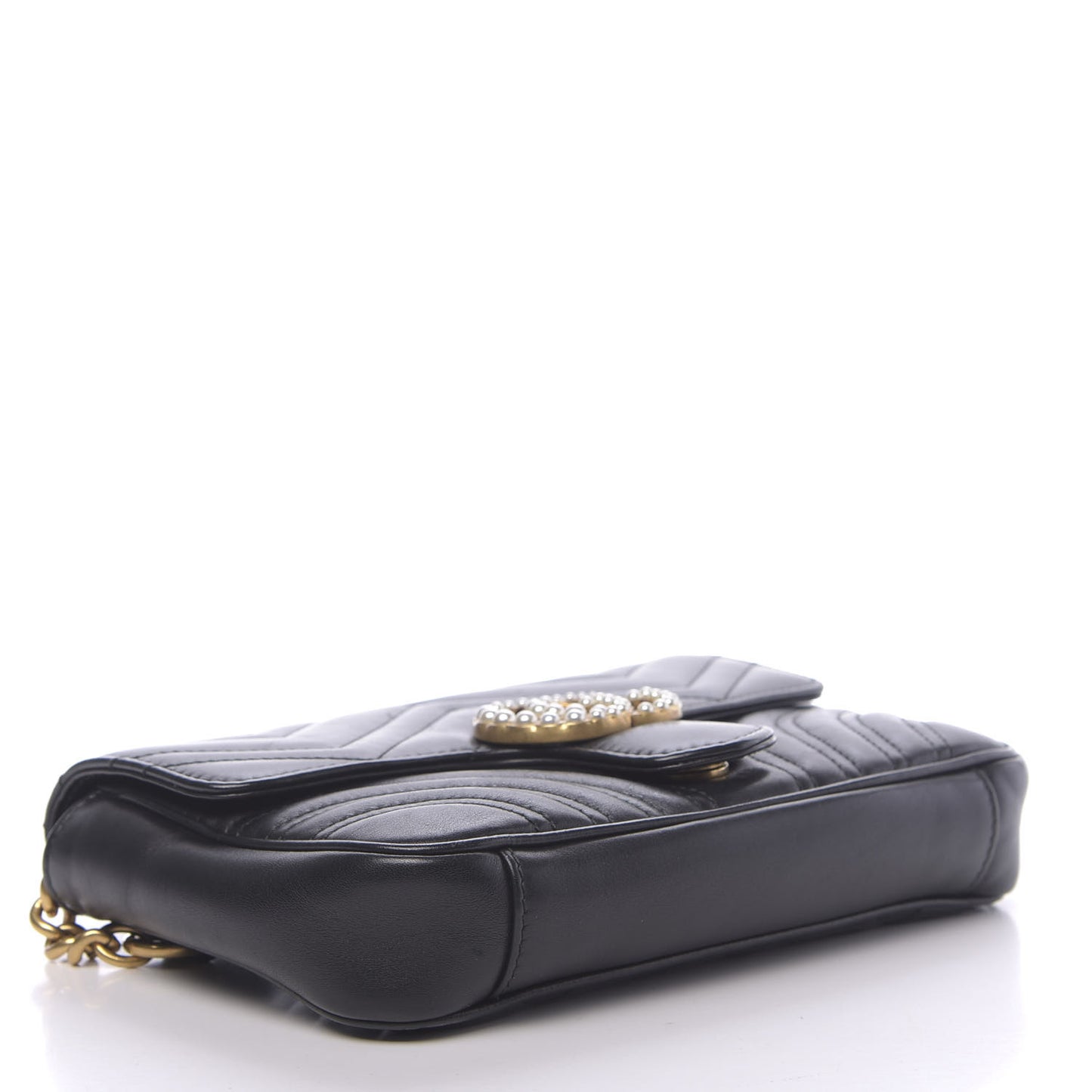 Calfskin Matelasse Pearly GG Marmont Chain Belt Bag Black
