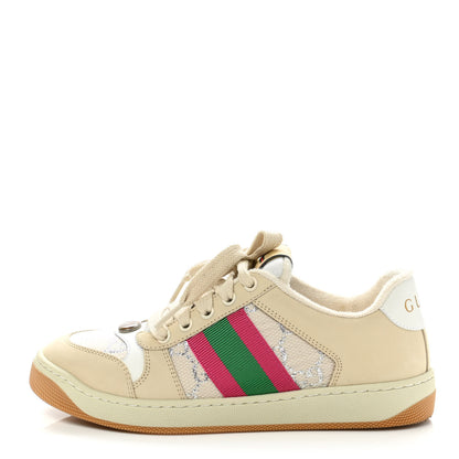Gucci Lame GG Monogram Nubuck Web Screener Sneakers 35 Gardenia Silver Dusty Milk White 1 of 11