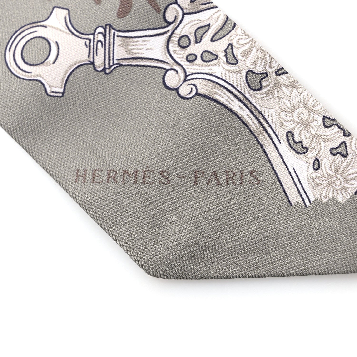 Hermes Silk Etriers Remix Twilly Sauge Marron Argent 5 of 5