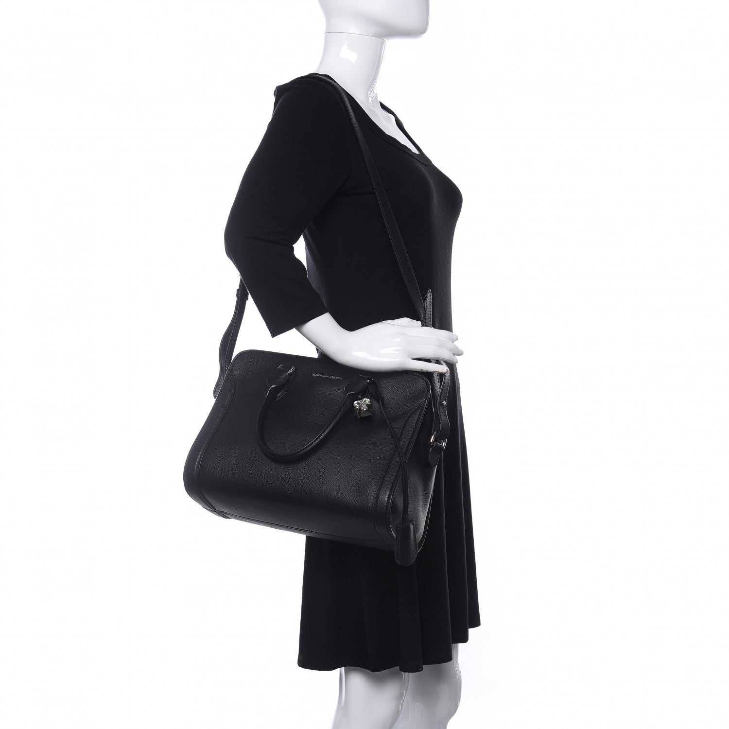 Alexander McQueen Pebbled Calfskin Small Skull Padlock Zip Around Tote Black 2 of 10
